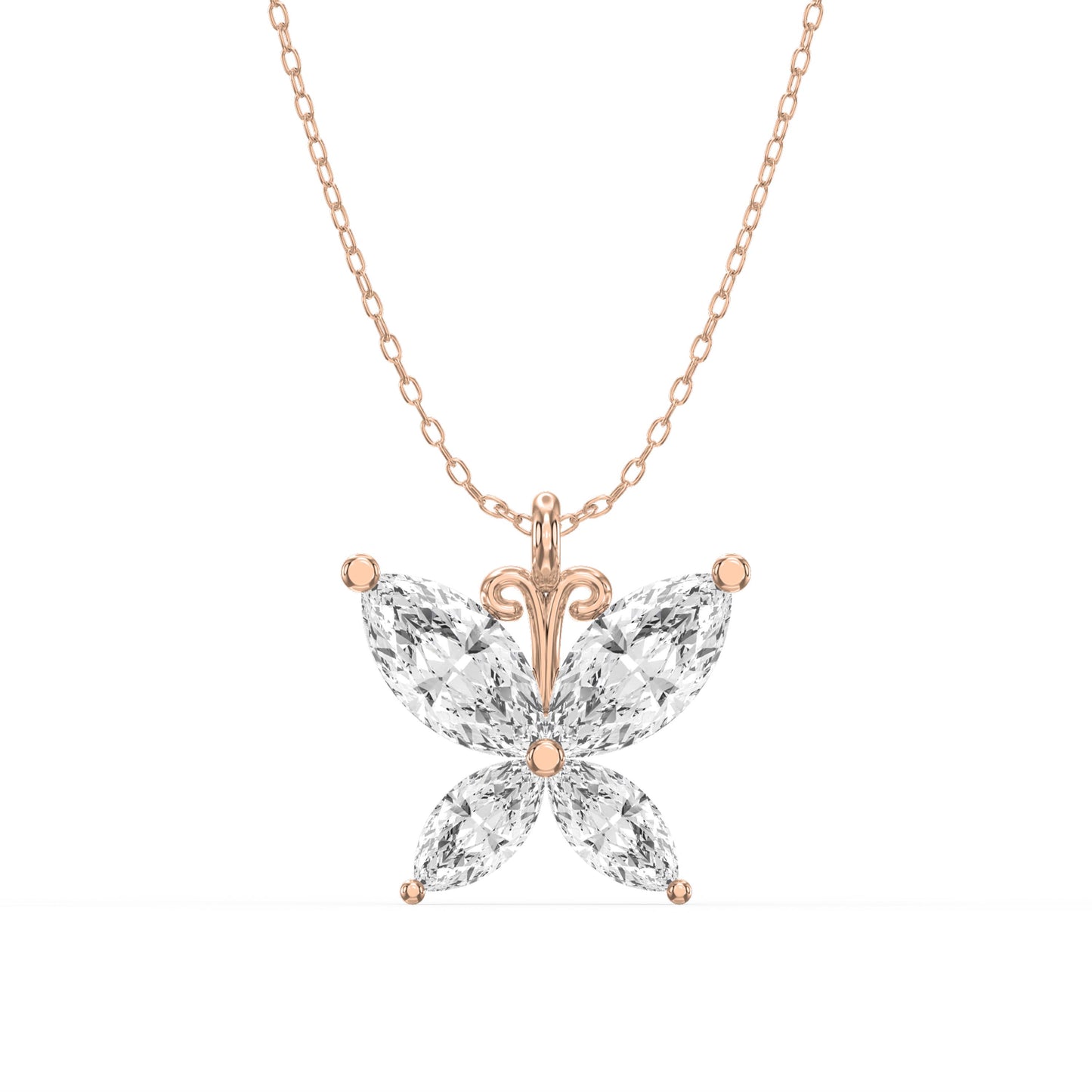 Butterfly Design Marquise Diamond Pendant Necklace
