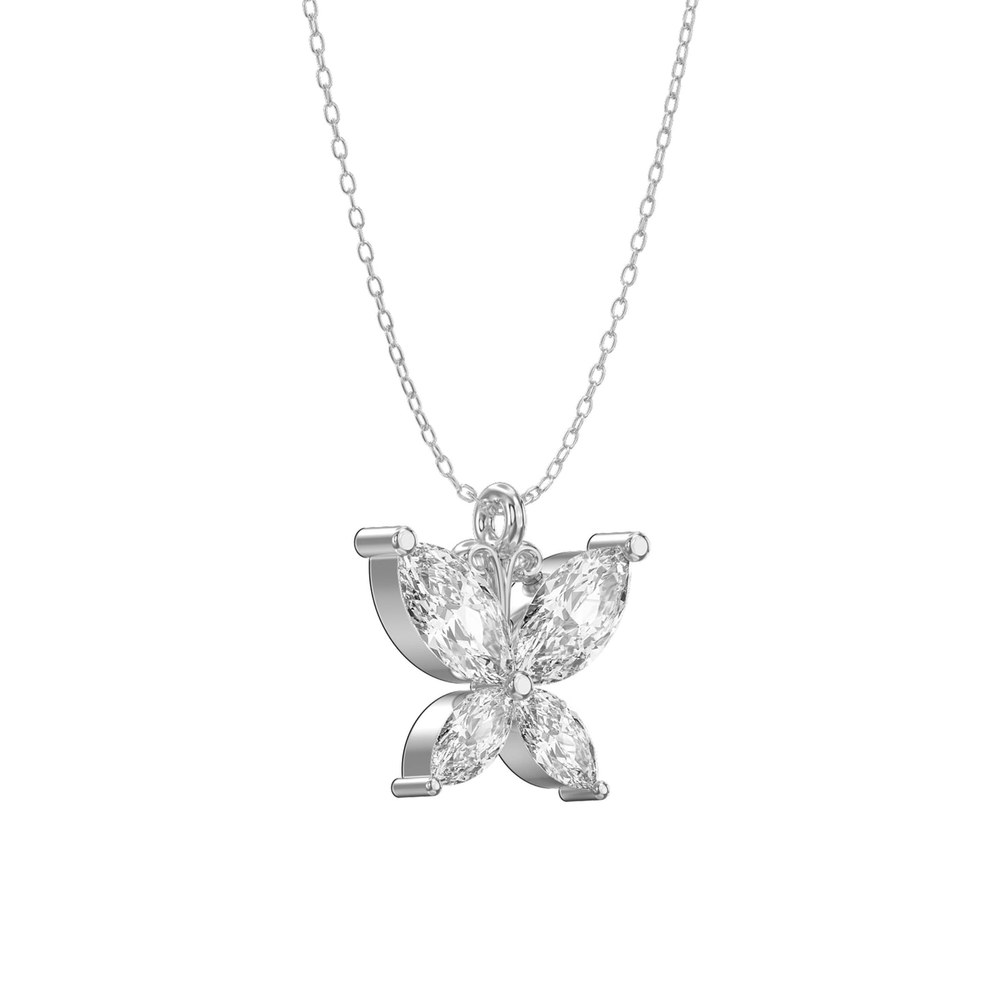 Butterfly Design Marquise Diamond Pendant Necklace