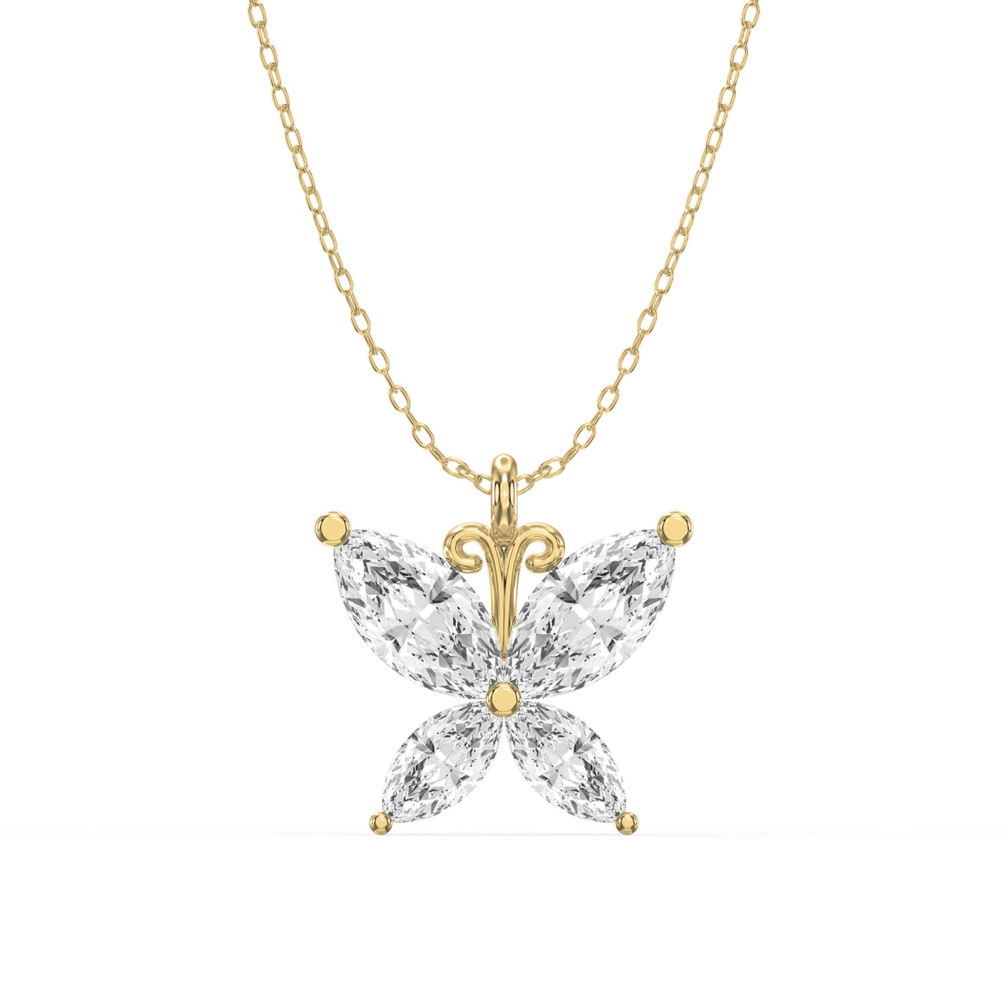 Butterfly Design Marquise Diamond Pendant Necklace