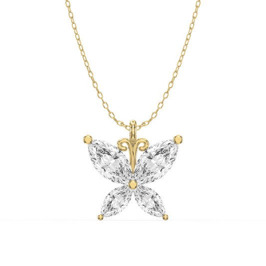 Butterfly Design Marquise Diamond Pendant Necklace