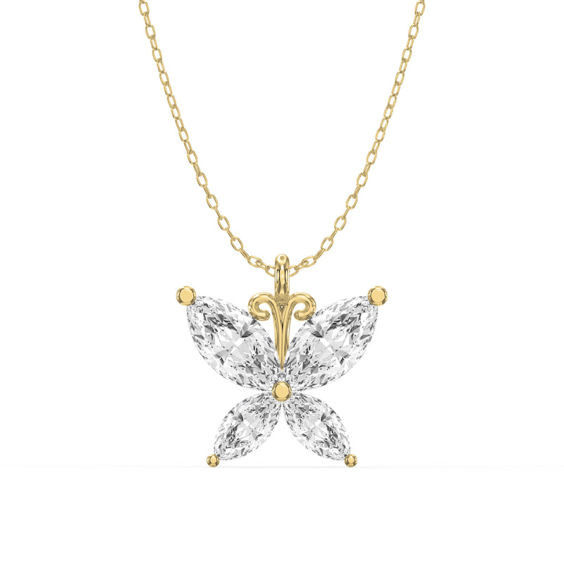 Butterfly Design Marquise Diamond Pendant Necklace