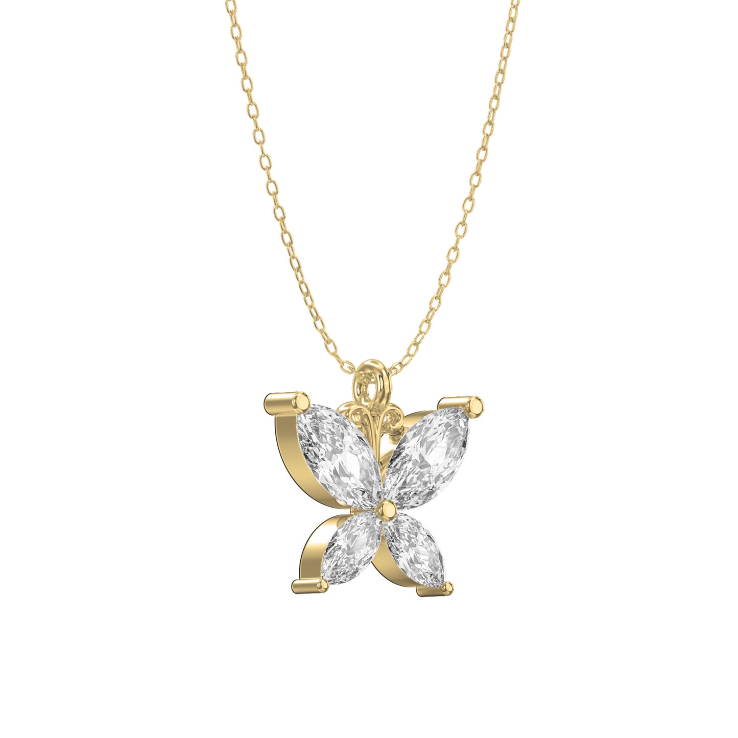 Butterfly Design Marquise Diamond Pendant Necklace