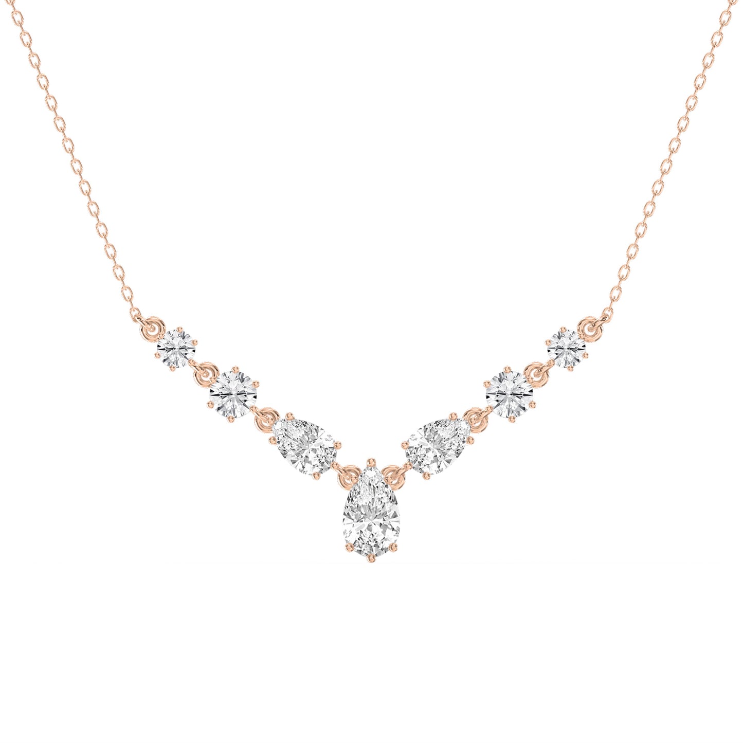 Pear & Round Cut Diamond V-Shape Diamond Pendant Necklace