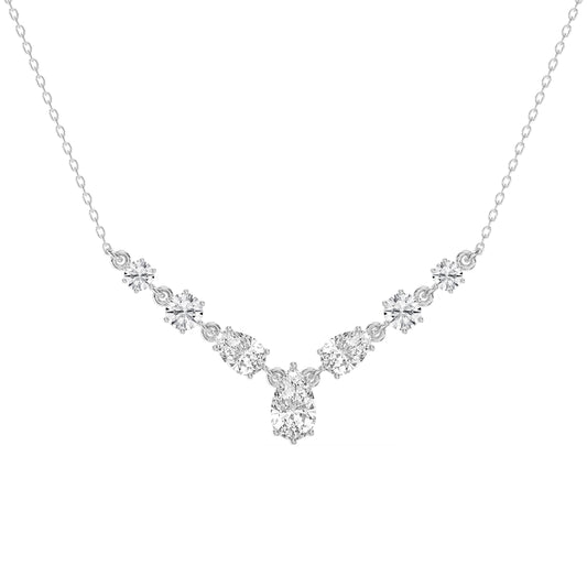 Pear & Round Cut Diamond V-Shape Diamond Pendant Necklace