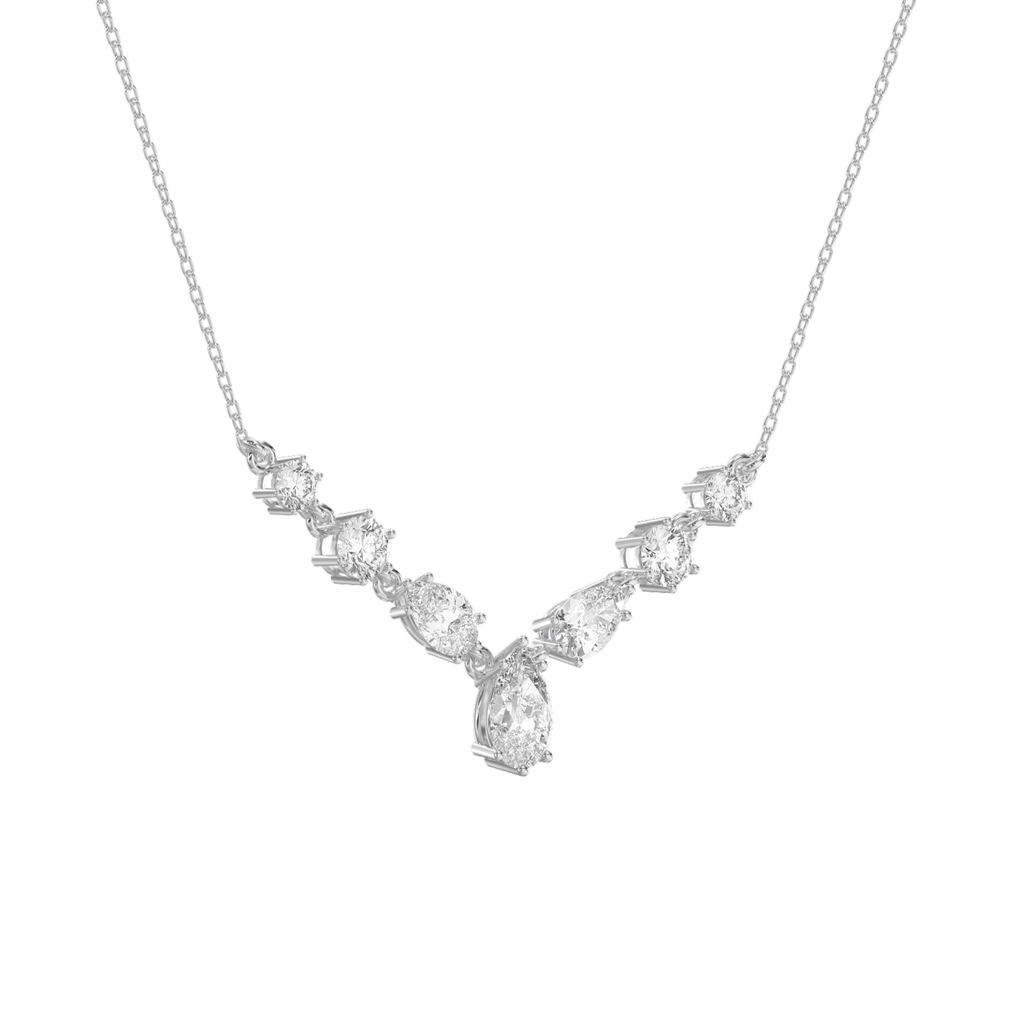 Pear & Round Cut Diamond V-Shape Diamond Pendant Necklace