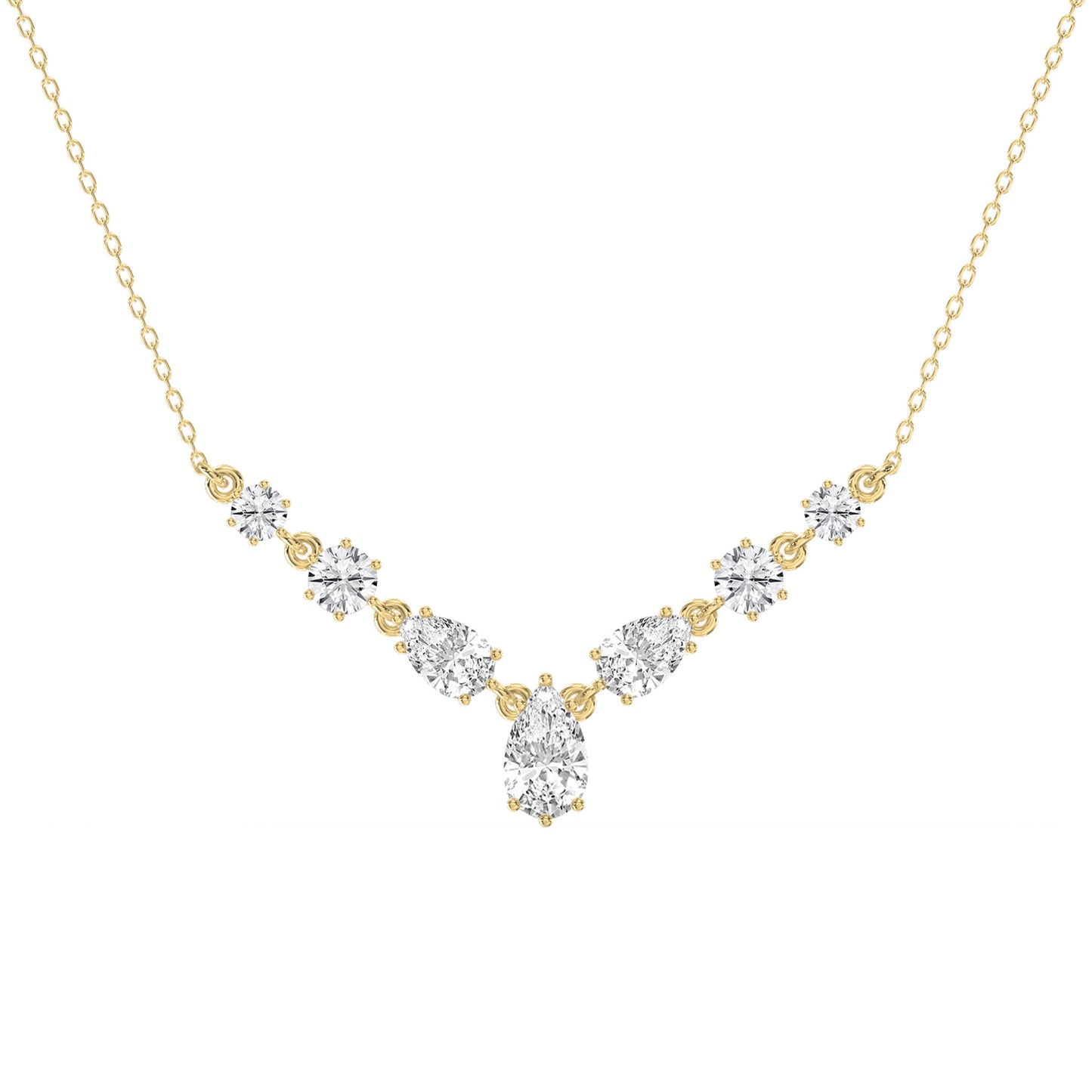 Pear & Round Cut Diamond V-Shape Diamond Pendant Necklace