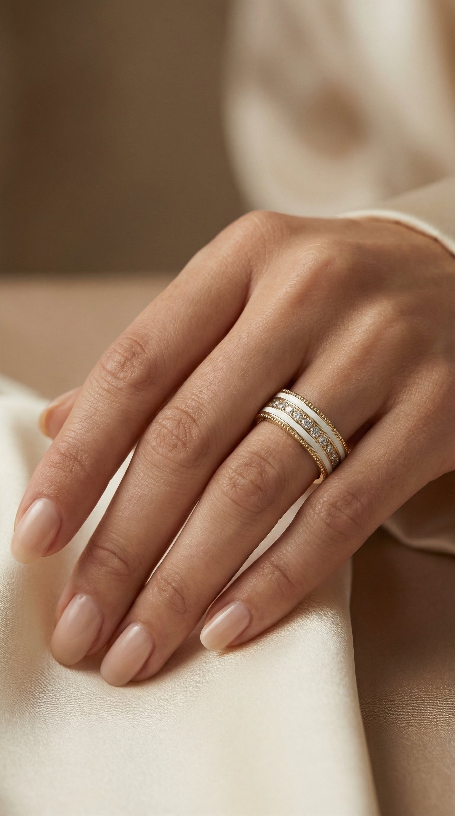 Half Carat Round Diamond With White Enamel Band