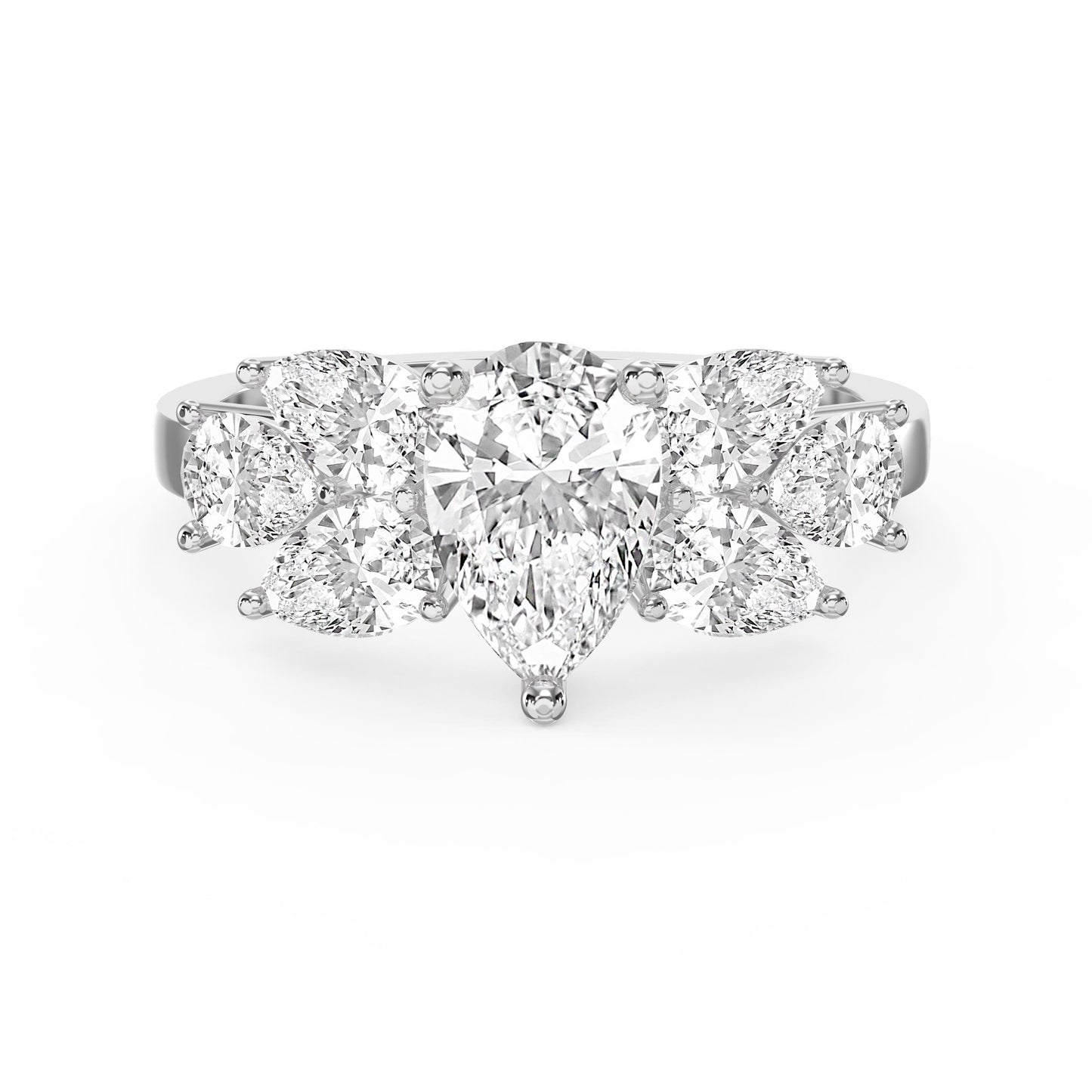 Floral Cocktail Cluster Design Pear Shape Diamond Fashion Ring
