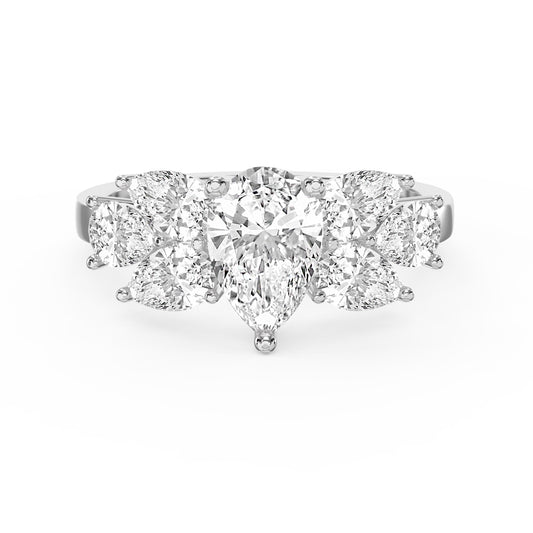 Floral Cocktail Cluster Design Pear Shape Diamond Fashion Ring