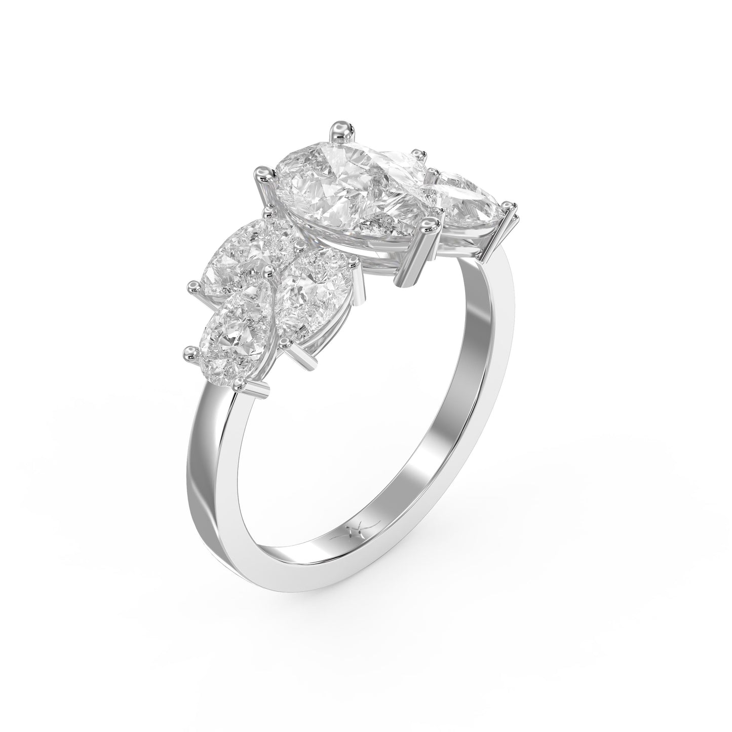 Floral Cocktail Cluster Design Pear Shape Diamond Fashion Ring