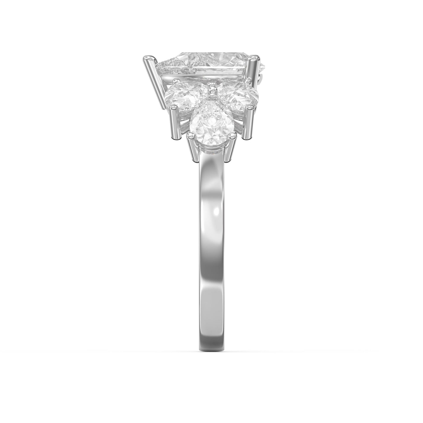 Floral Cocktail Cluster Design Pear Shape Diamond Fashion Ring