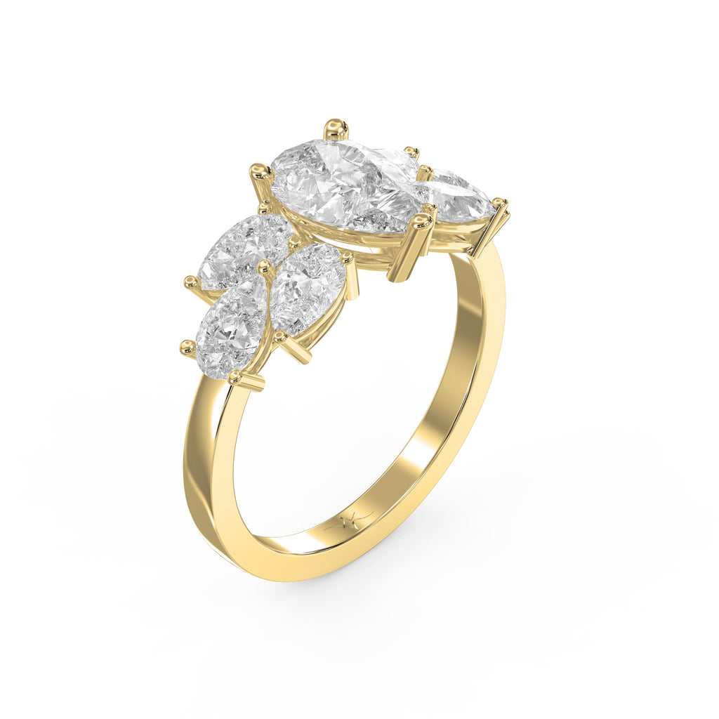 Floral Cocktail Cluster Design Pear Shape Diamond Fashion Ring