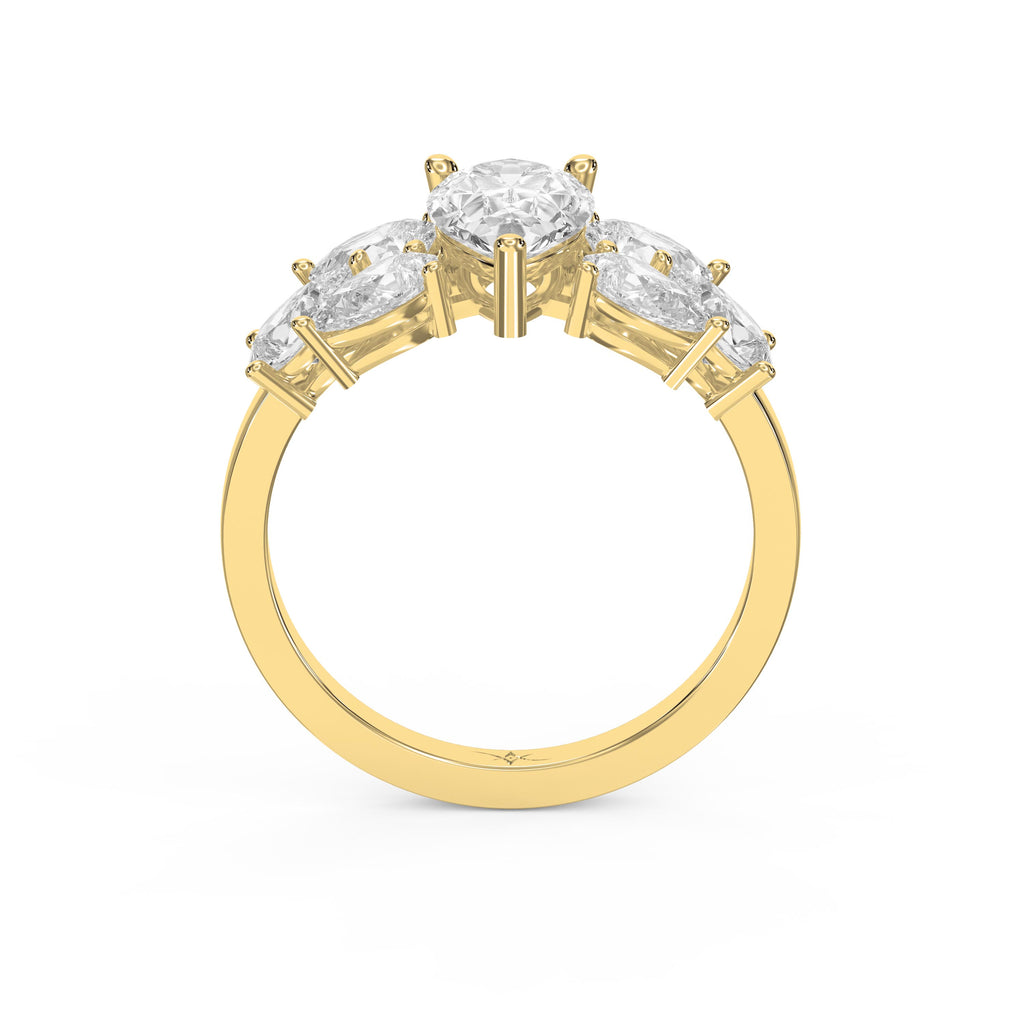 Floral Cocktail Cluster Design Pear Shape Diamond Fashion Ring