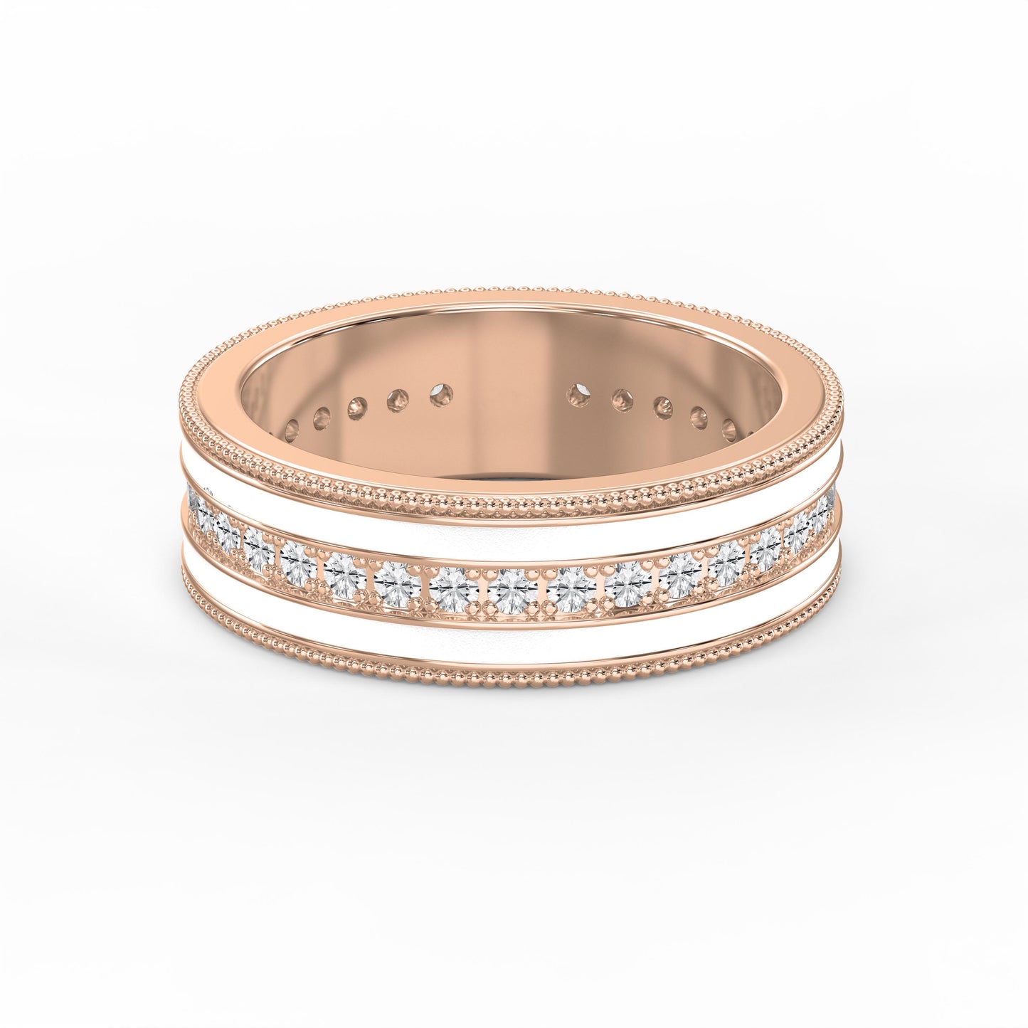 Half Carat Round Diamond With White Enamel Band