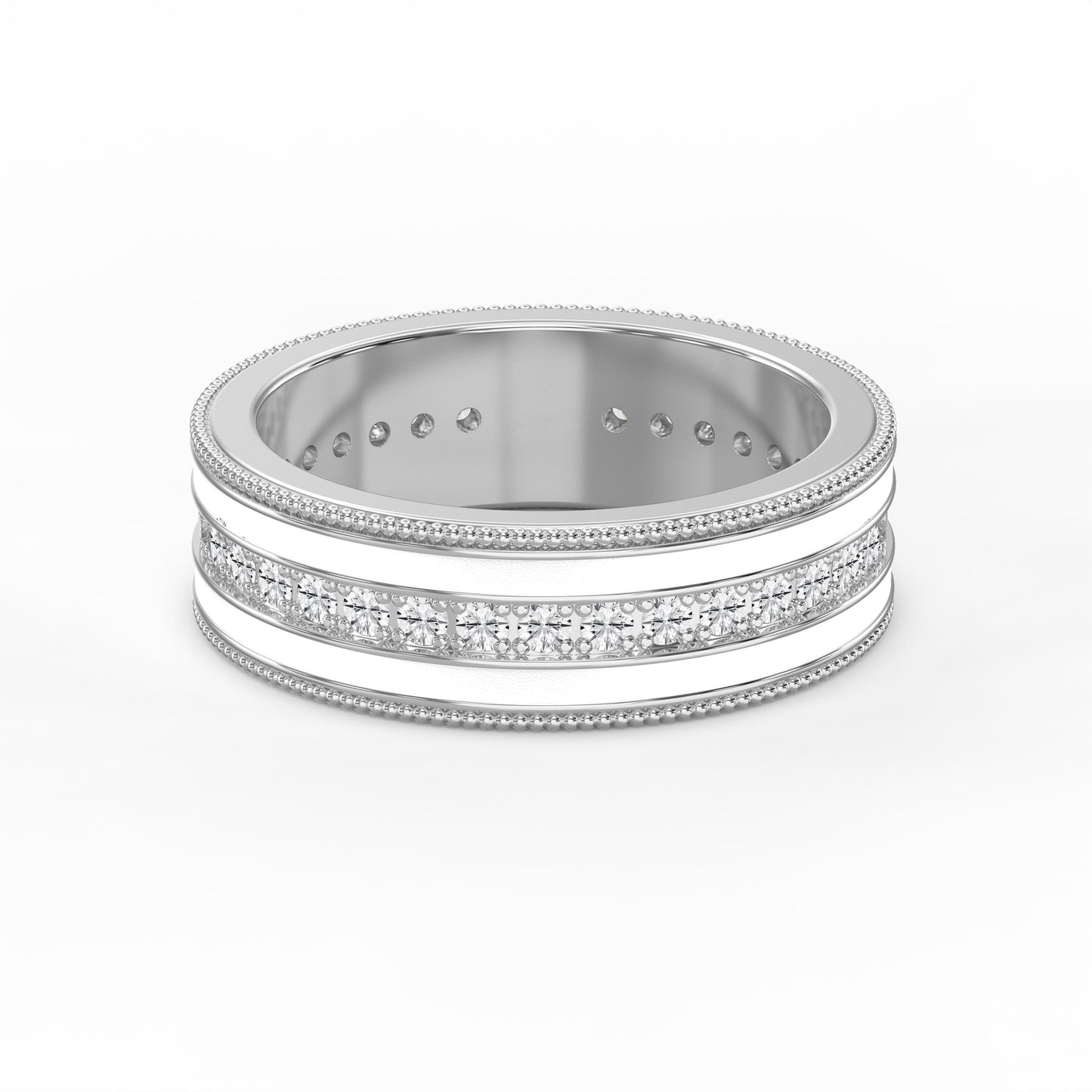 Half Carat Round Diamond With White Enamel Band