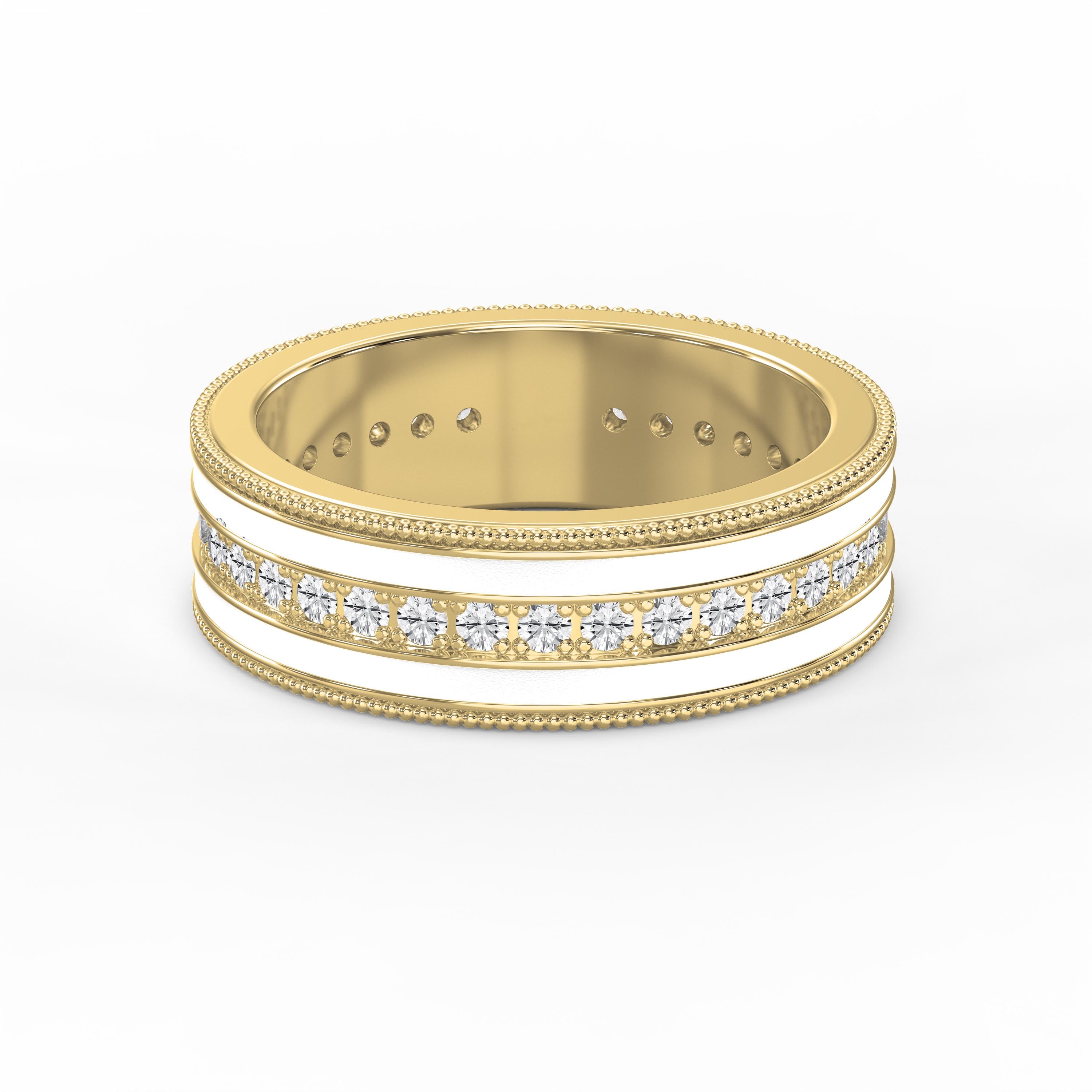 Half Carat Round Diamond With White Enamel Band
