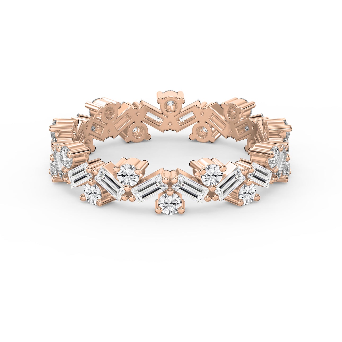 Alternating Baguette & Round Diamond Design Ring
