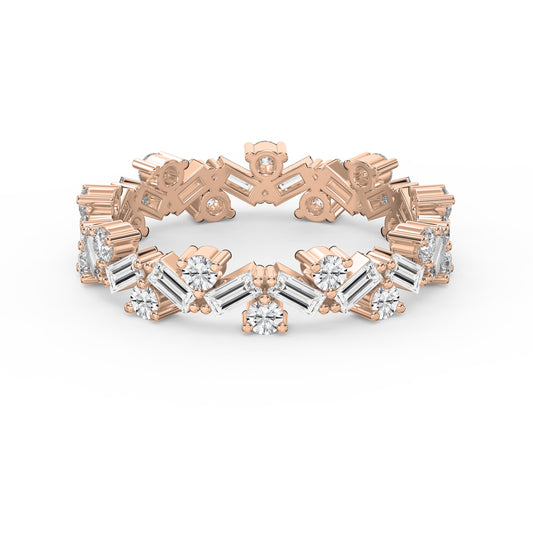 Alternating Baguette & Round Diamond Design Ring