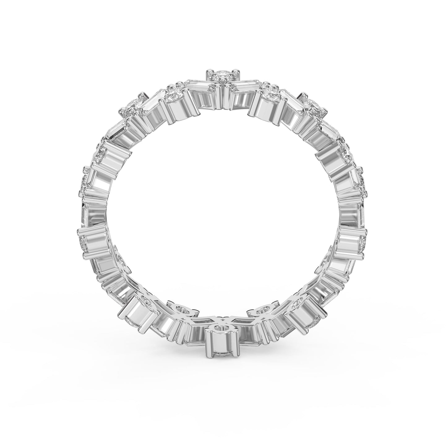 Alternating Baguette & Round Diamond Design Ring