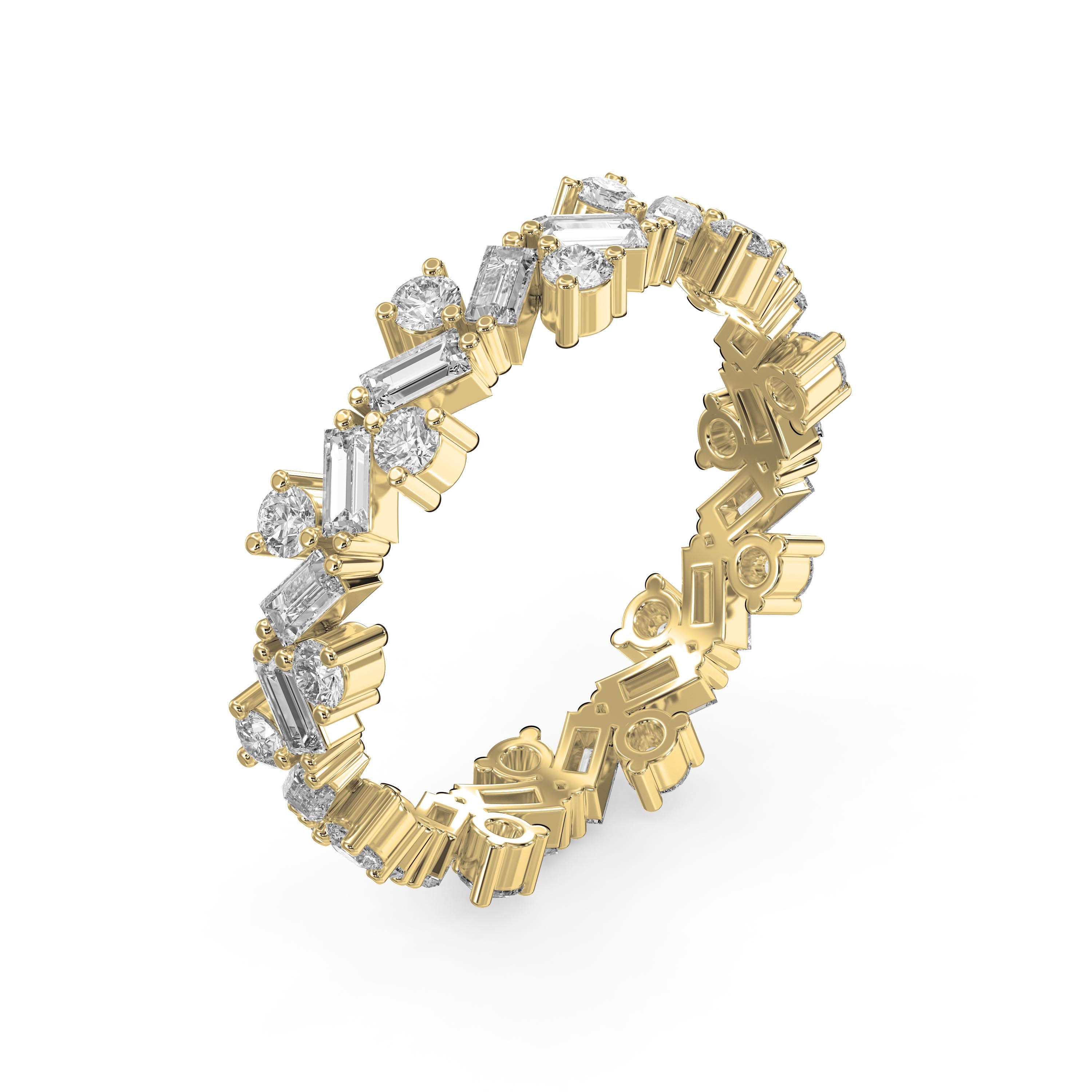 Alternating Baguette & Round Diamond Design Ring