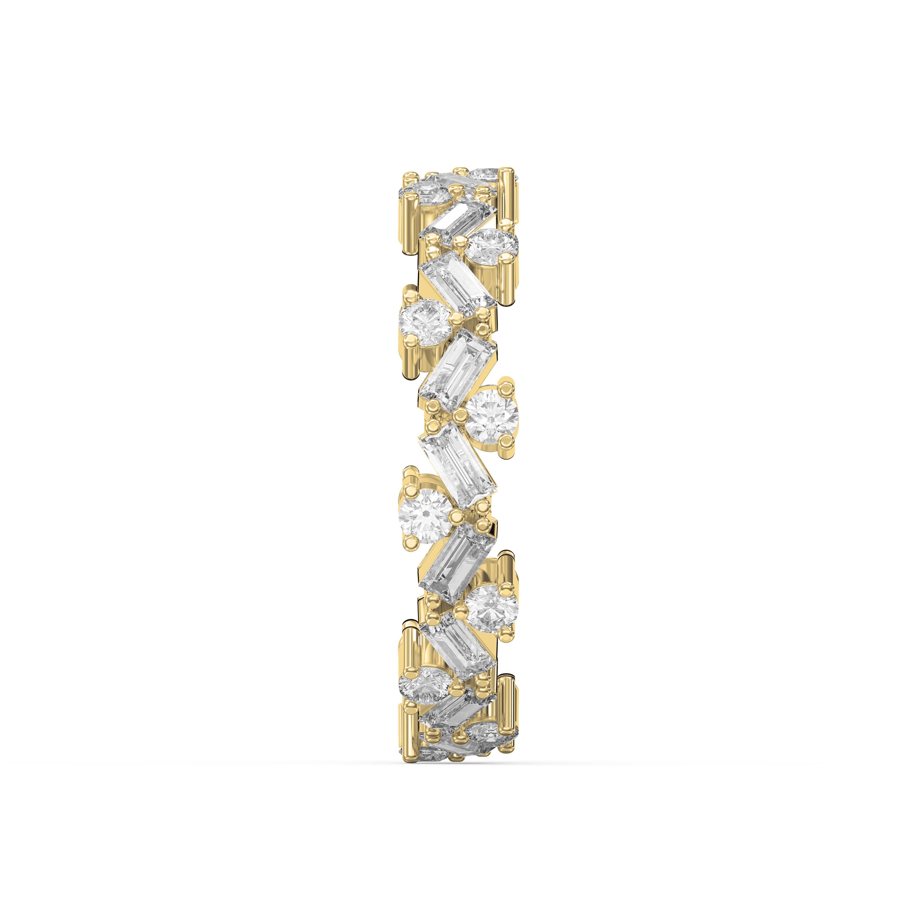 Alternating Baguette & Round Diamond Design Ring