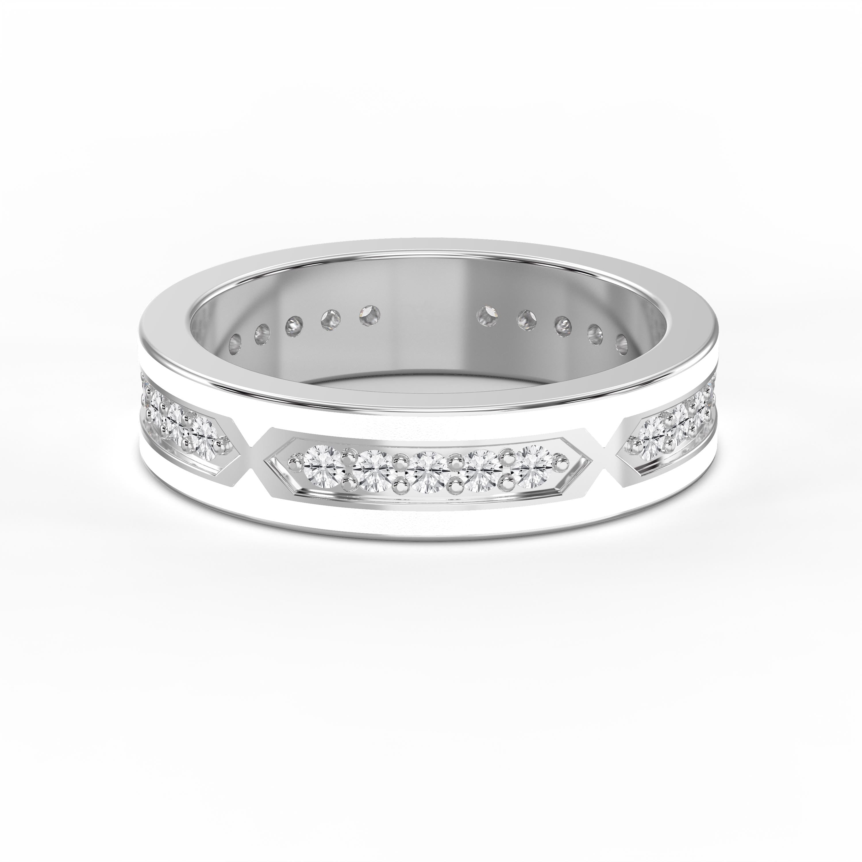 Round Diamond With White Enamel Band