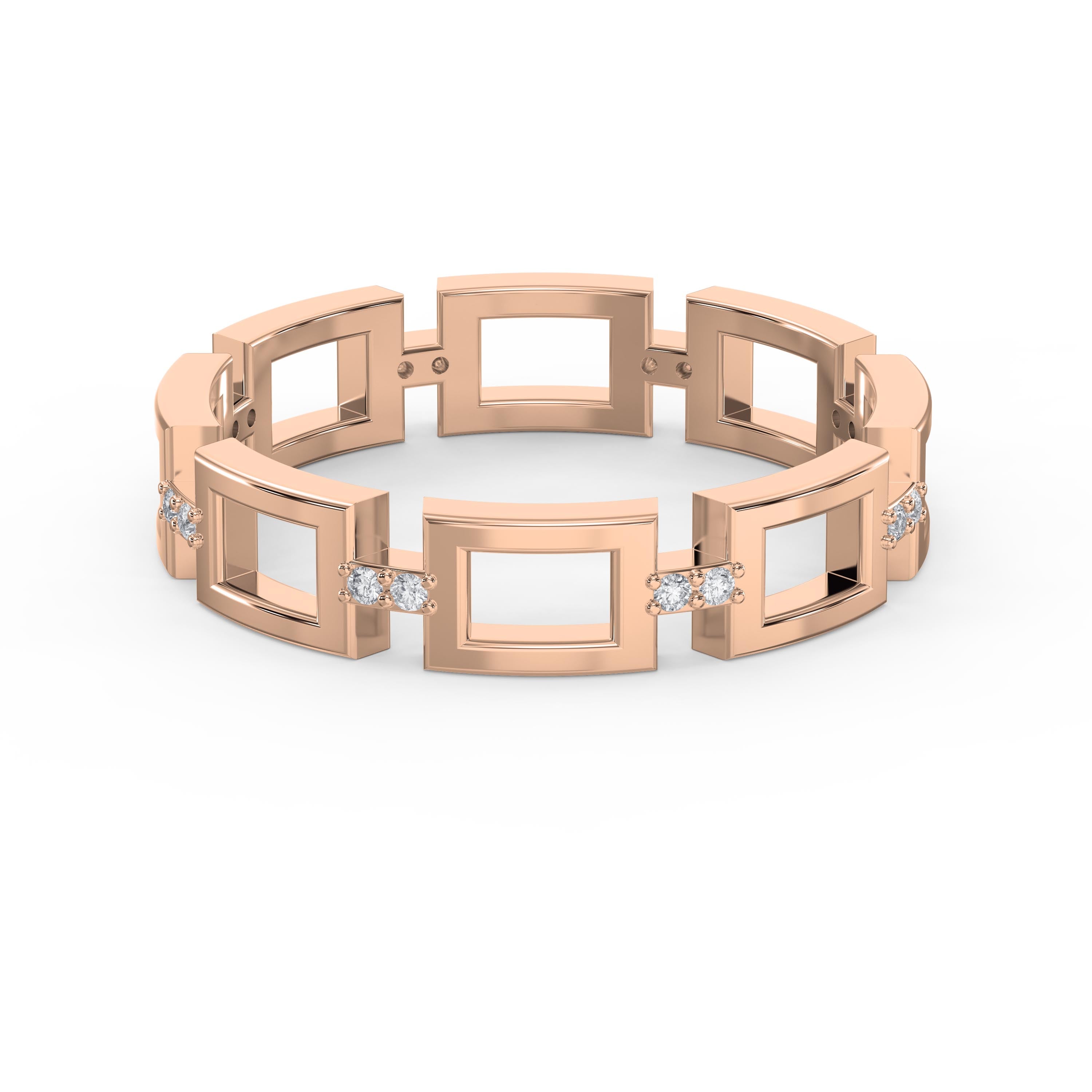 Square Link Dainty Round Diamond Wedding Band