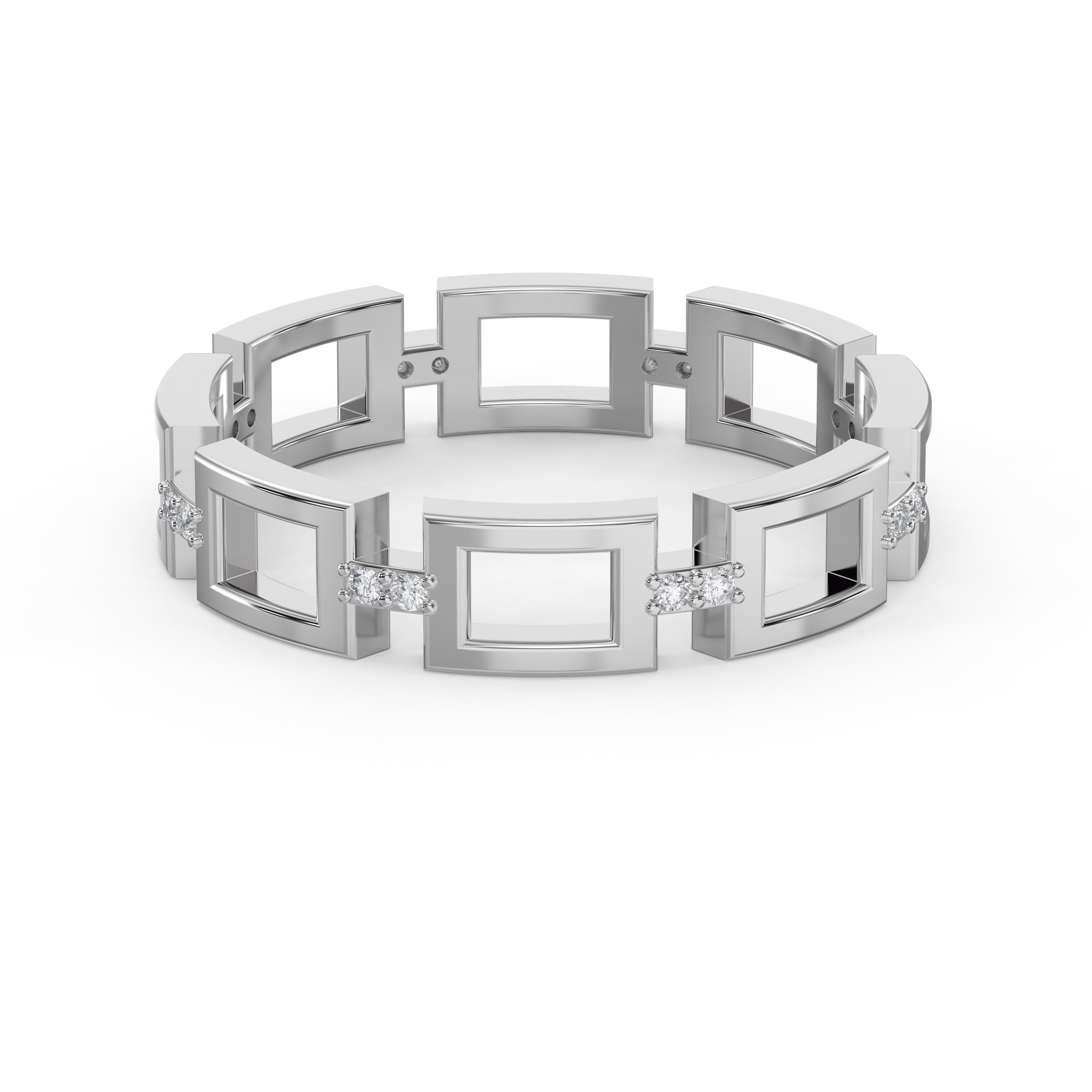 Square Link Dainty Round Diamond Wedding Band