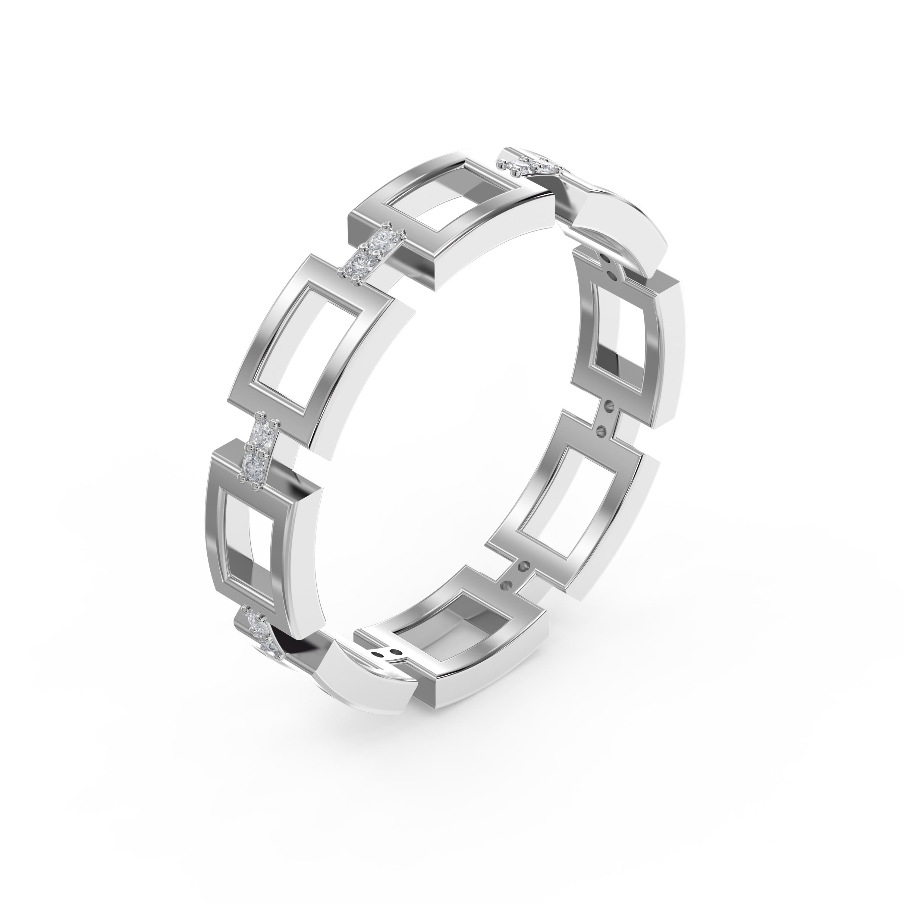 Square Link Dainty Round Diamond Wedding Band