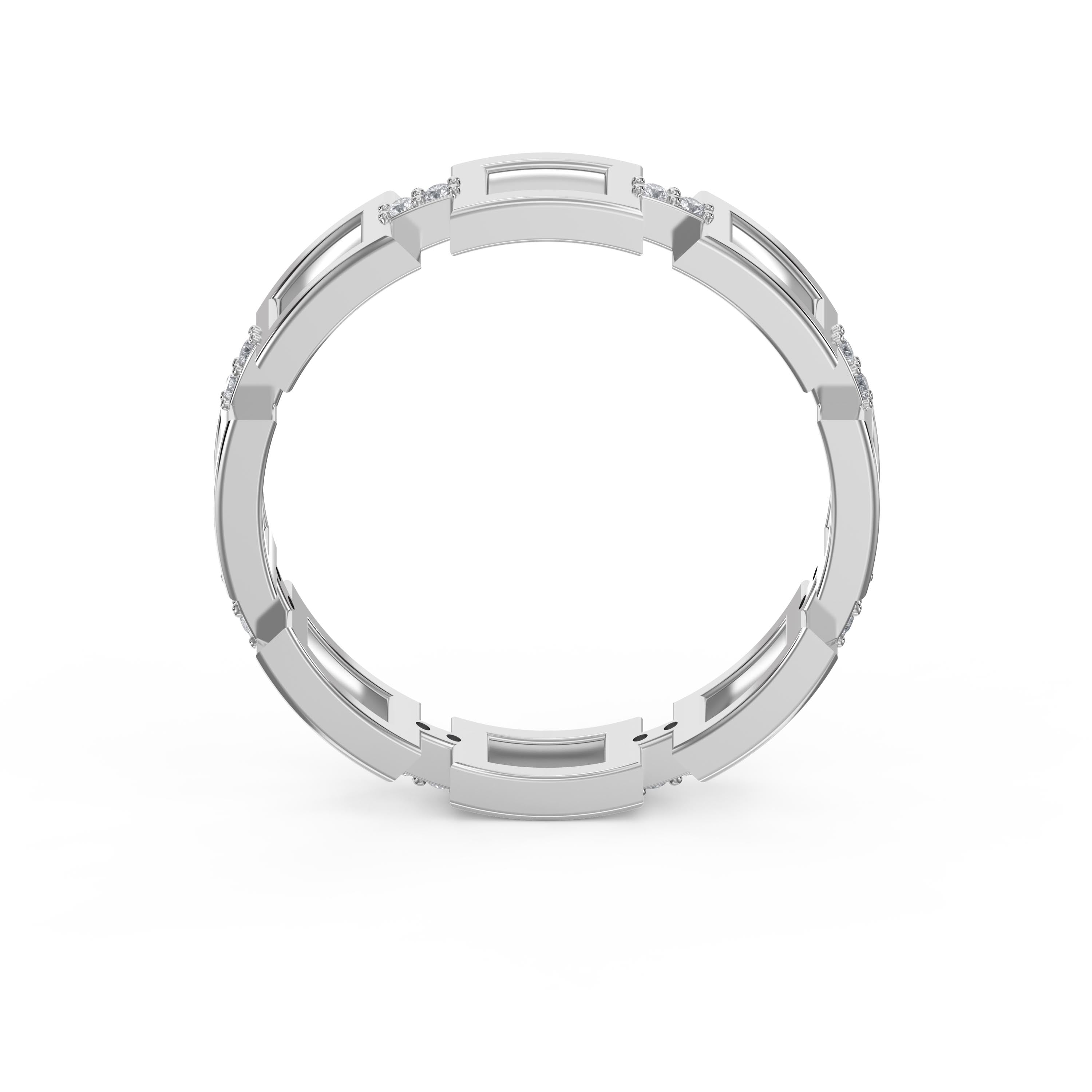 Square Link Dainty Round Diamond Wedding Band