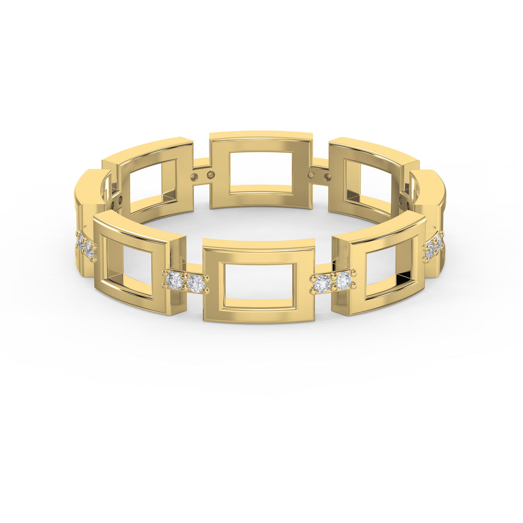 Square Link Dainty Round Diamond Wedding Band