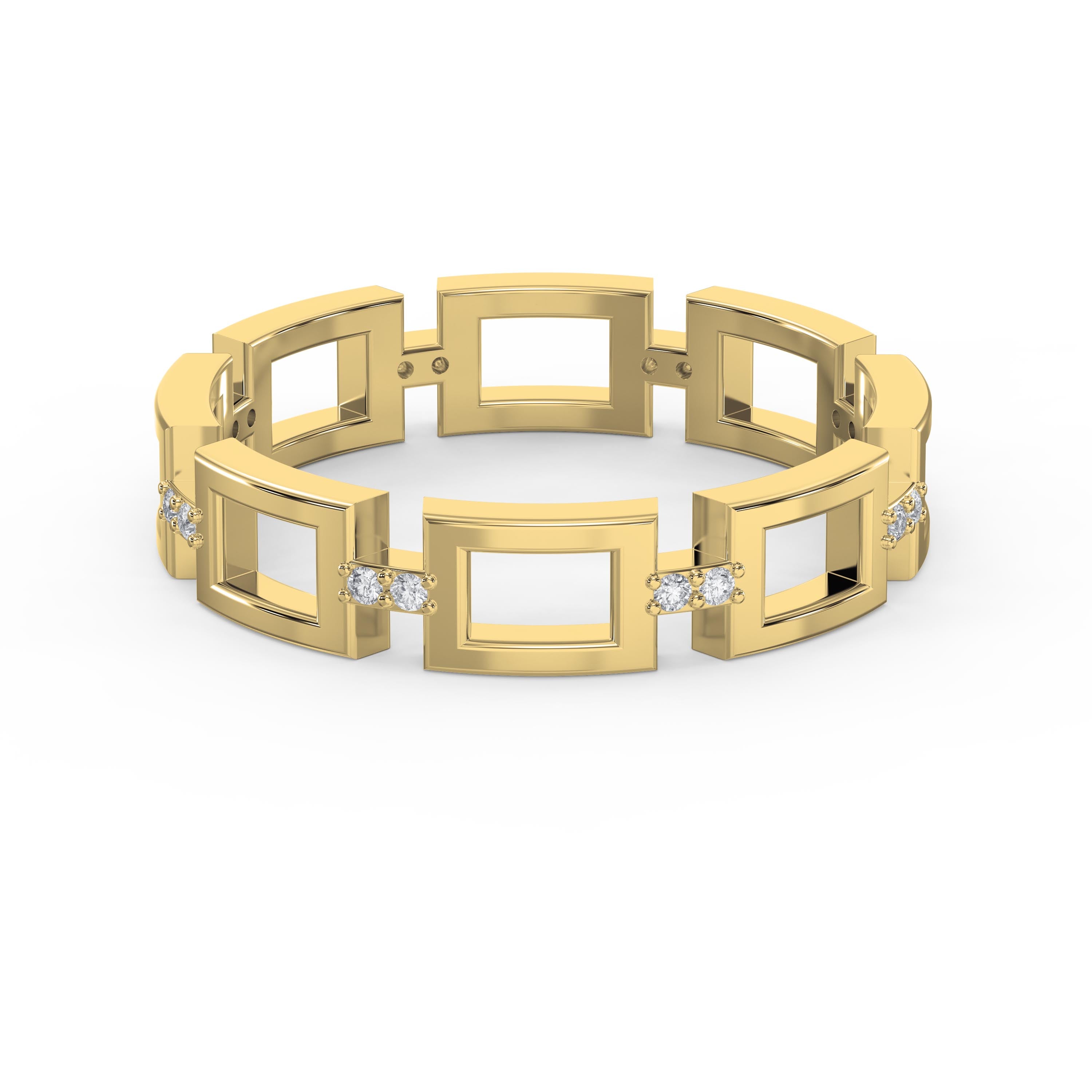 Square Link Dainty Round Diamond Wedding Band