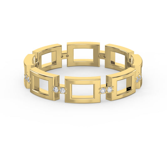 Square Link Dainty Round Diamond Wedding Band