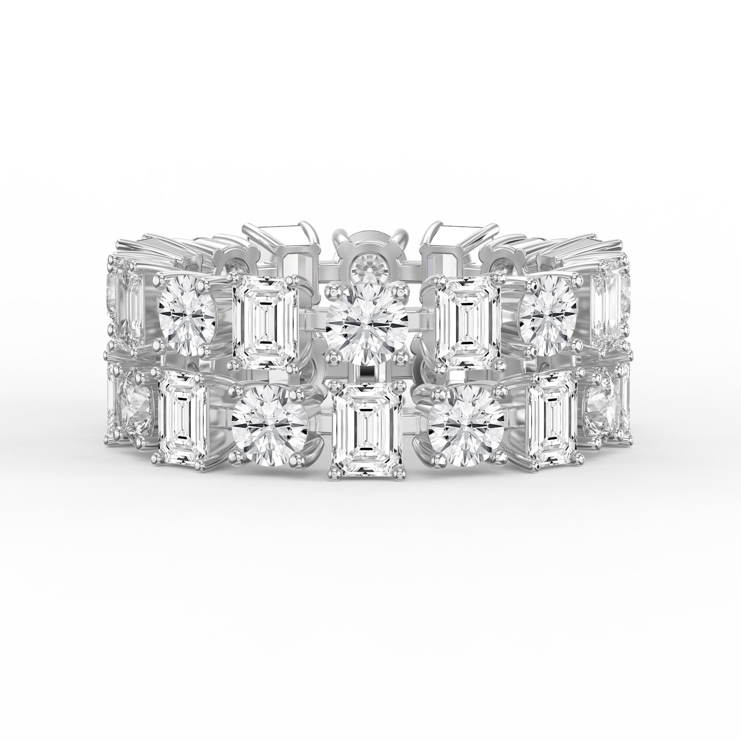 Uniqe Statement Wide Round & Emerald Diamond Band ( 4.00 - 6.00 Ct. )