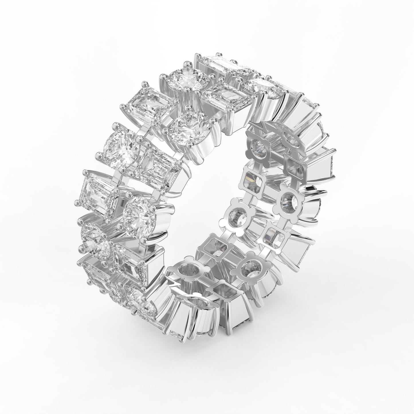 Uniqe Statement Wide Round & Emerald Diamond Band ( 4.00 - 6.00 Ct. )