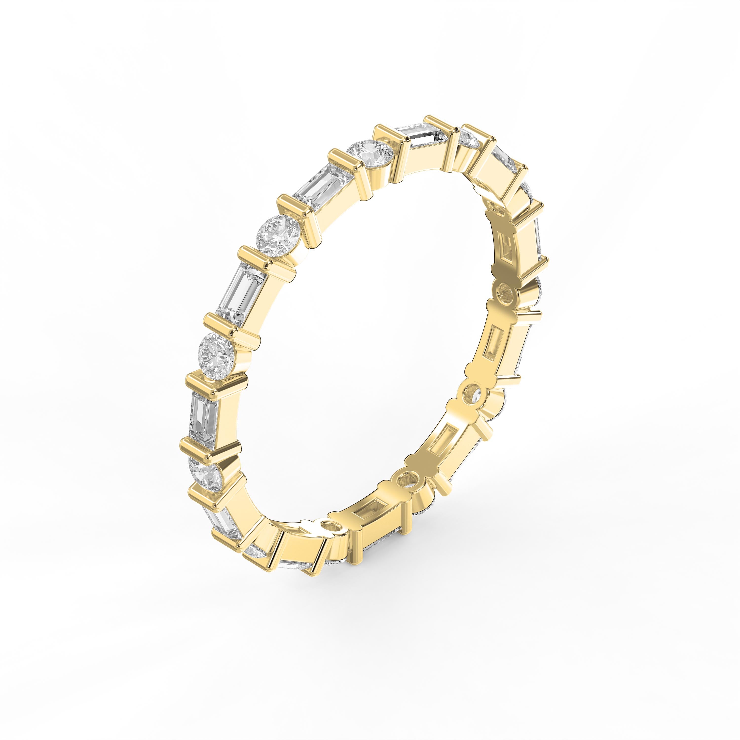 Luxury Round Baguette Cut Diamond Duo Ring