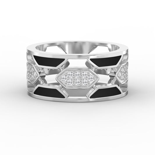 Geometric Cluster Design with Black Enamel Diamond Band
