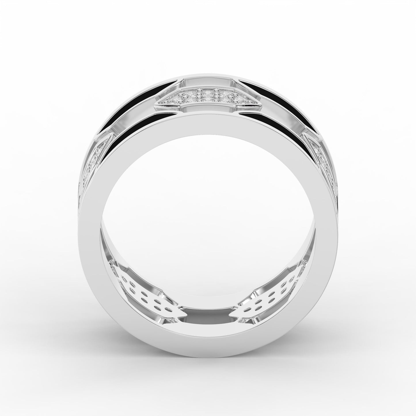 Geometric Cluster Design with Black Enamel Diamond Band