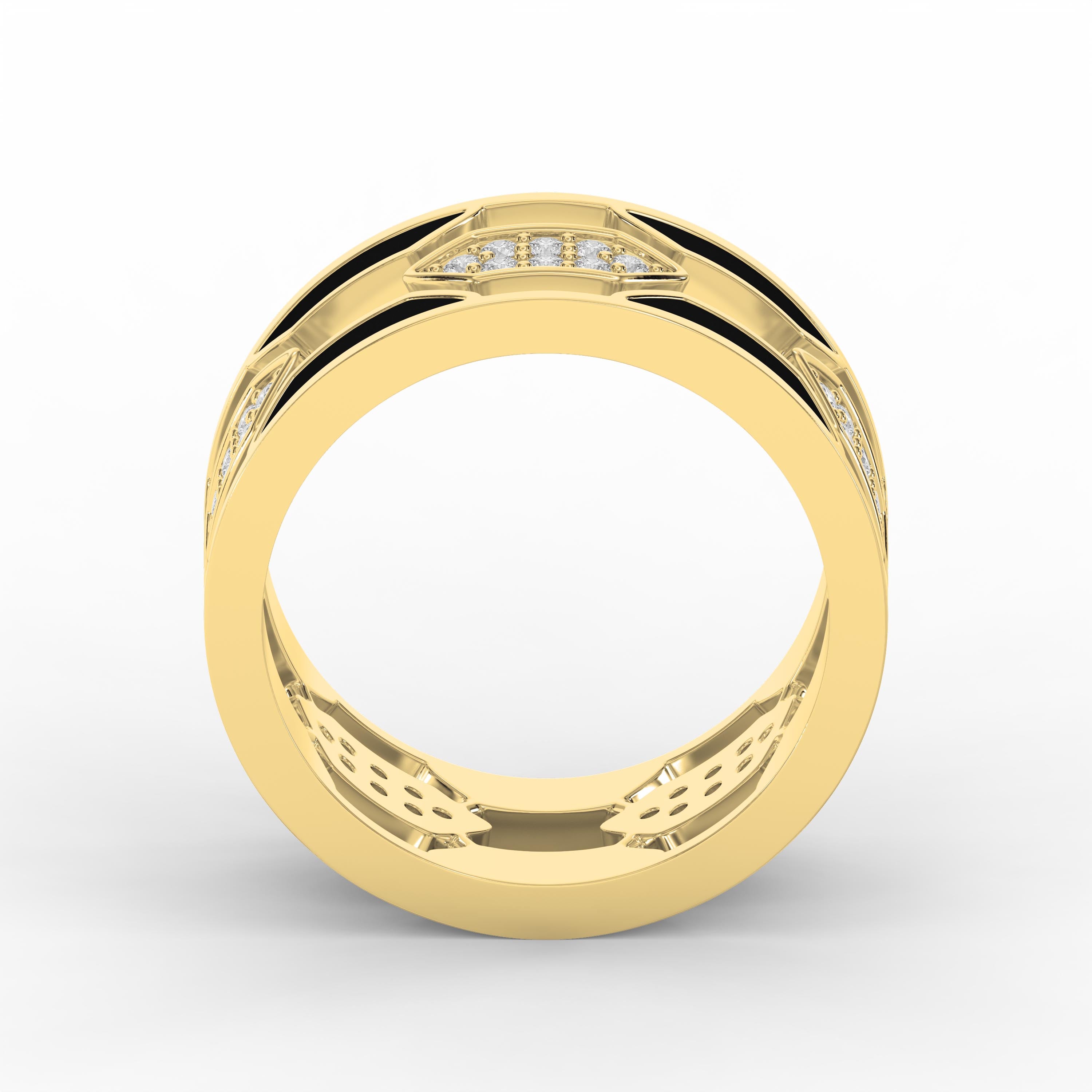 Geometric Cluster Design with Black Enamel Diamond Band