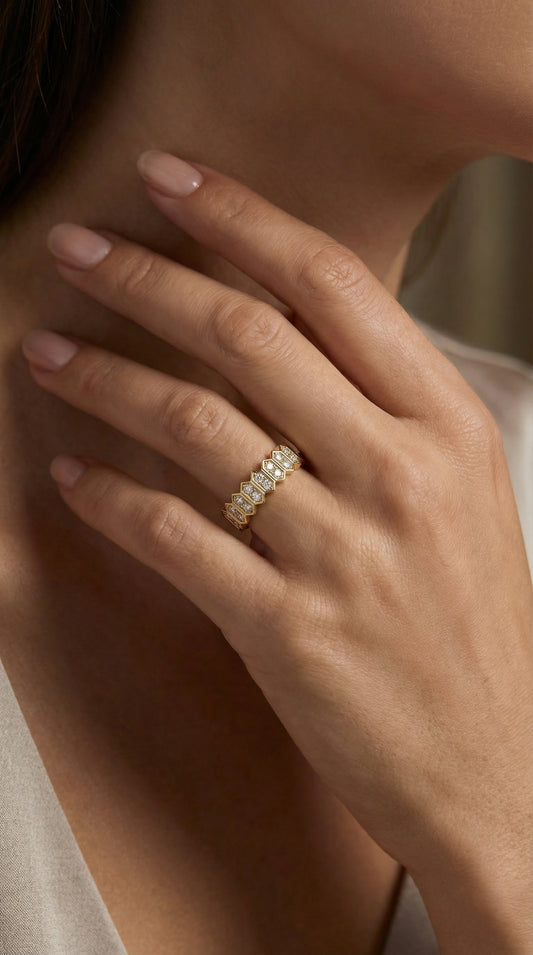 Marquise Motif Round Diamond Wedding Band