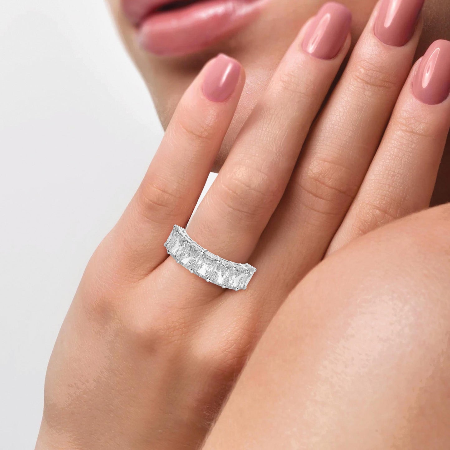 Luxury Radiant Cut Diamond Half Design Ring