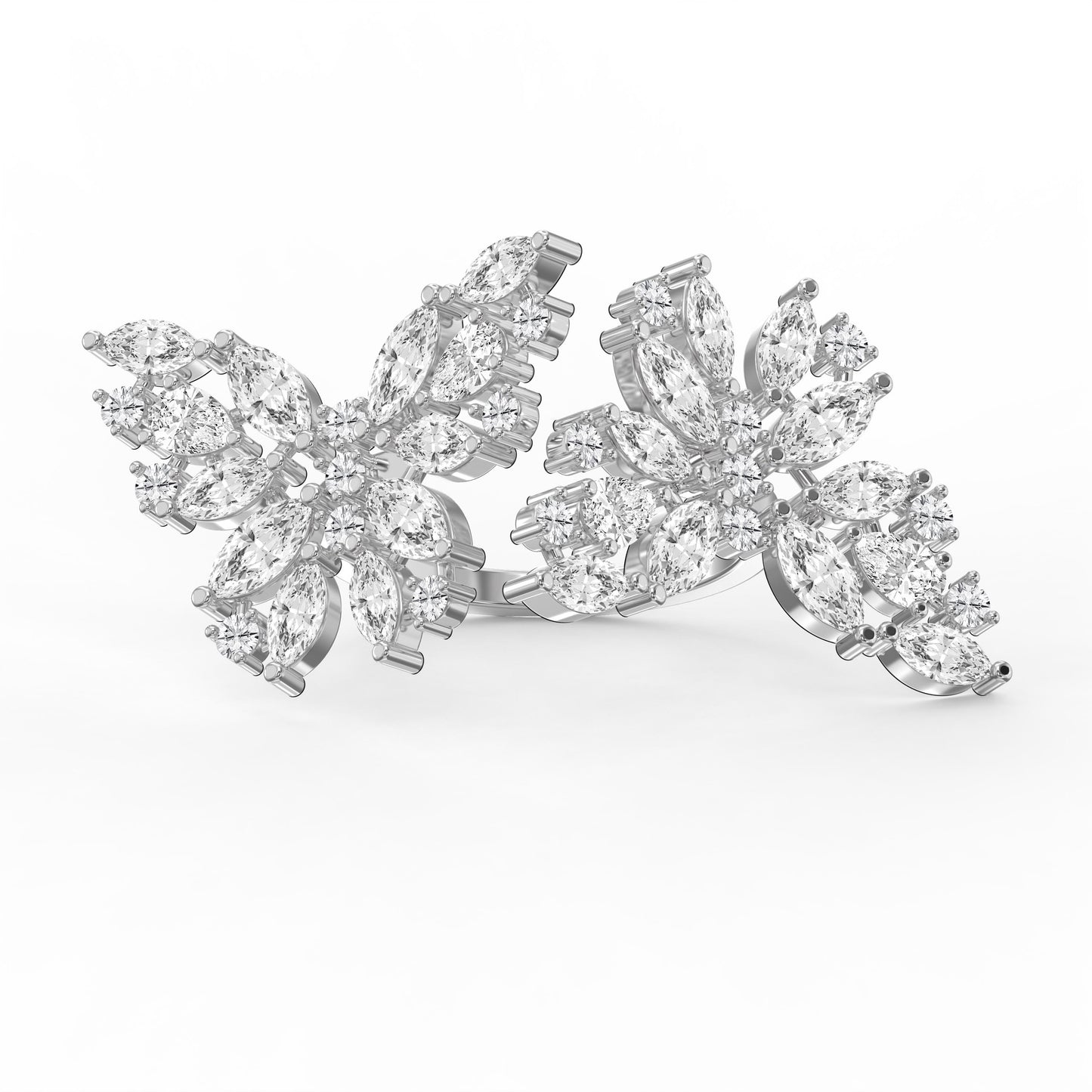 Double Floral Statement Cocktail Butterfly Style Fashion Ring