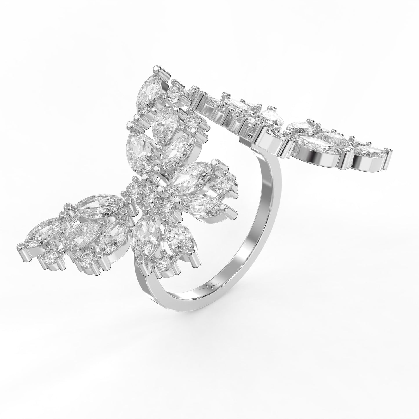 Double Floral Statement Cocktail Butterfly Style Fashion Ring