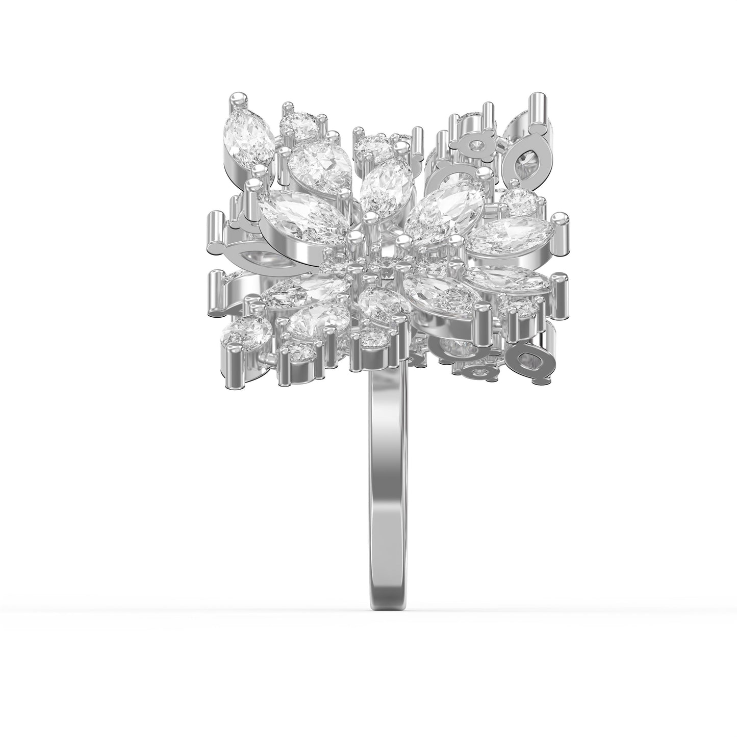 Double Floral Statement Cocktail Butterfly Style Fashion Ring