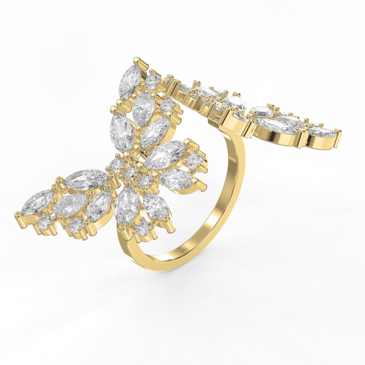 Double Floral Statement Cocktail Butterfly Style Fashion Ring