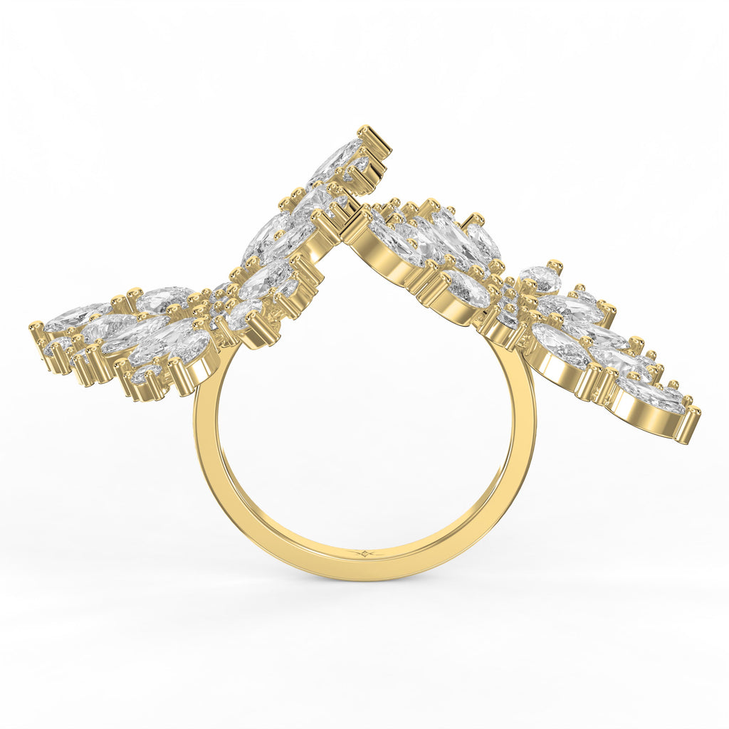 Double Floral Statement Cocktail Butterfly Style Fashion Ring