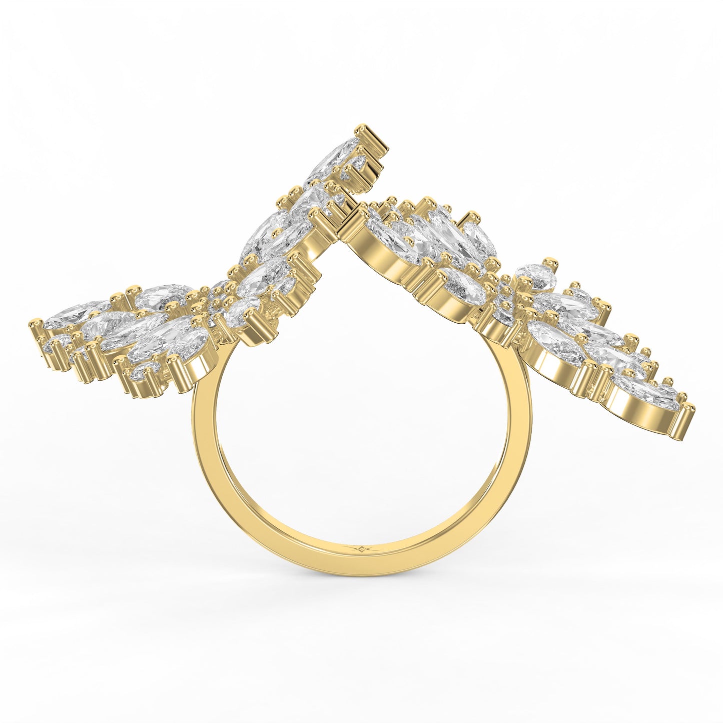 Double Floral Statement Cocktail Butterfly Style Fashion Ring