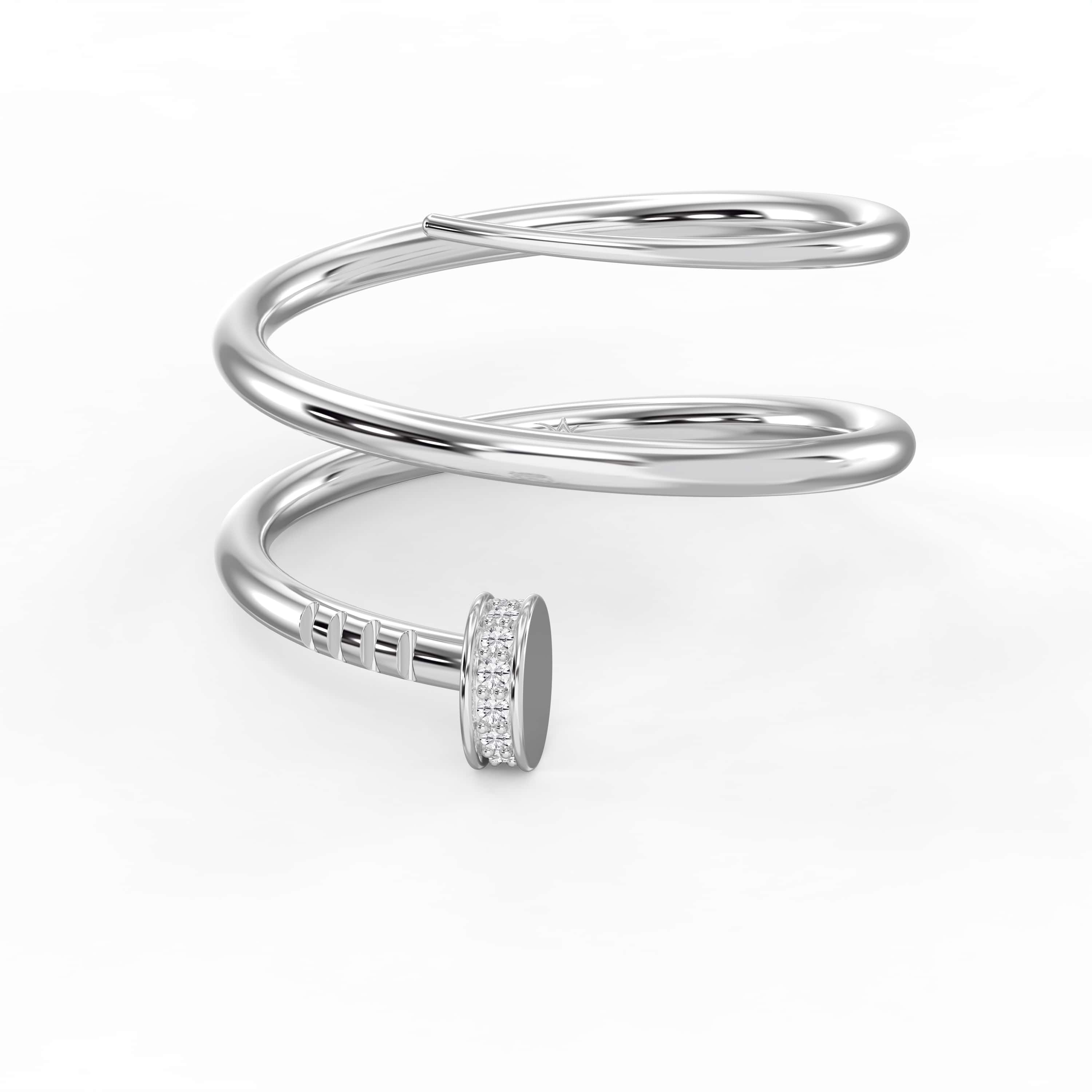 Nail Cuff Design Round Diamond Curved Ring