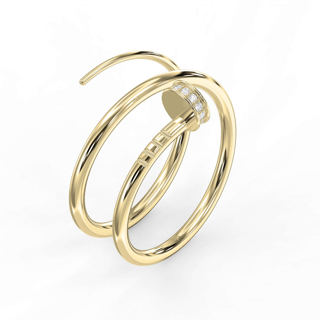 Nail Cuff Design Round Diamond Curved Ring