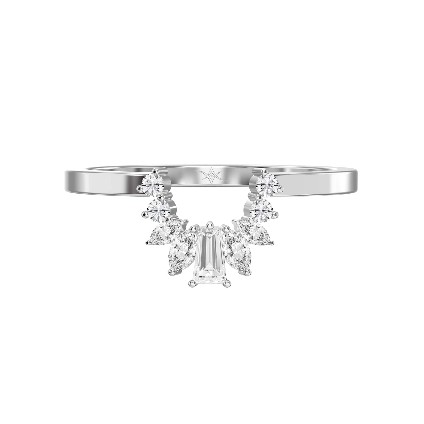 Gracefully Crafted Marquise & Baguette Diamond Curved Design Ring
